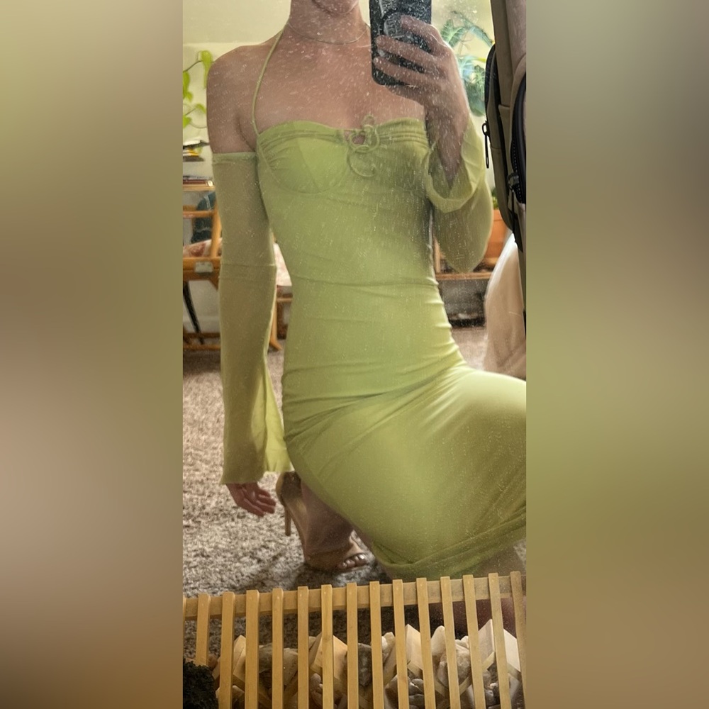 Lime Green off shoulder mesh bodycon dress bustier long sleeve or sleeveless